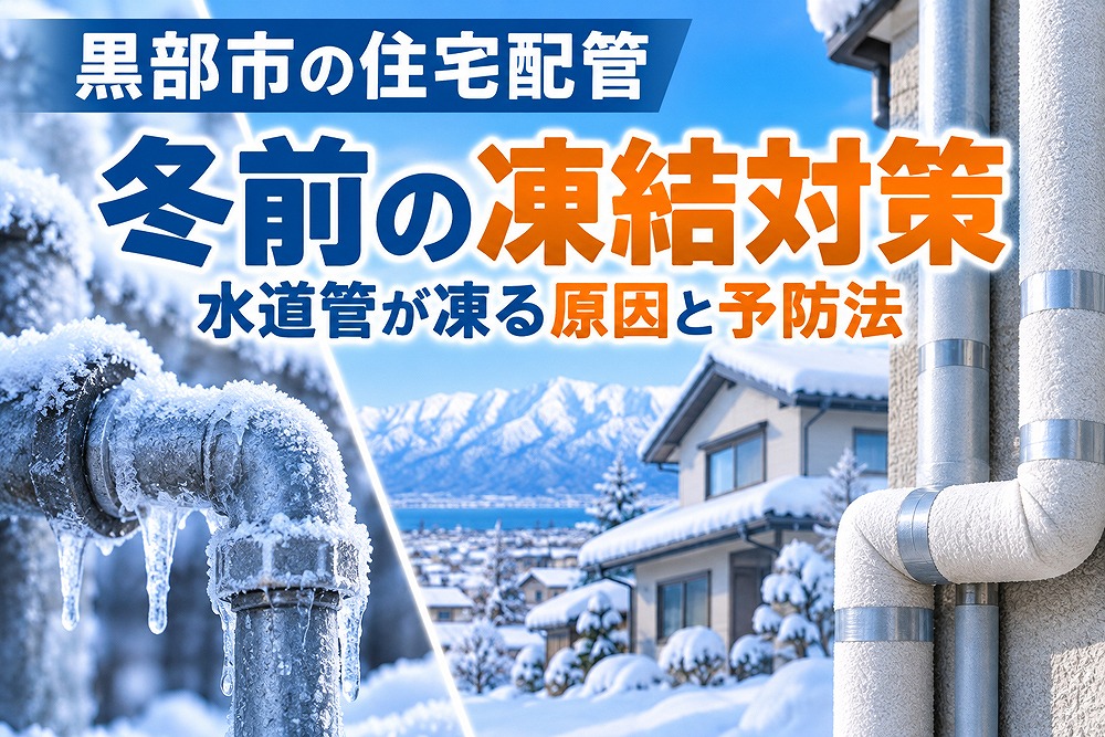 黒部市の住宅で凍結した水道管と保温された屋外配管